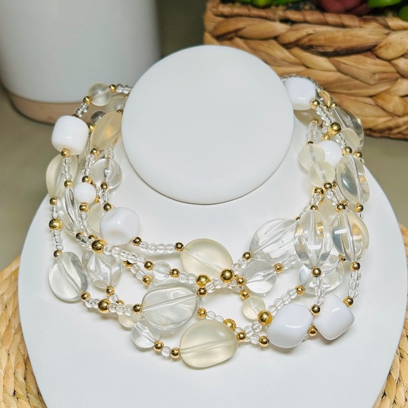 Vintage Liz Claiborne Lucite Beaded Multi Strand Choker Statement Necklace - Picture 1 of 14